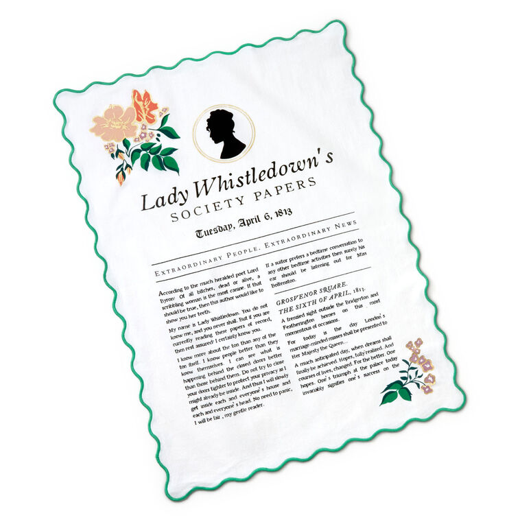 Hallmark Bridgerton Lady Whistledown's Society Papers Tea Towel 18x26