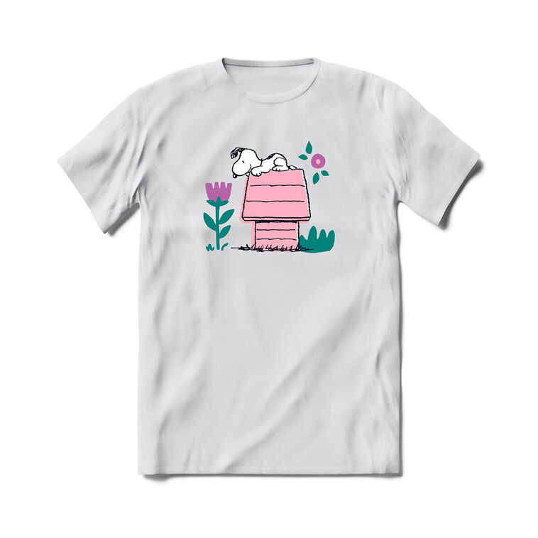 hallmark Brief Insanity Snoopy on Pink Doghouse White T-Shirt