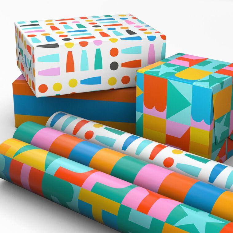 Hallmark Bright And Bold 3-Pack Assorted Wrapping Paper Mini Roll Bundle 45 Sq. Ft. Total