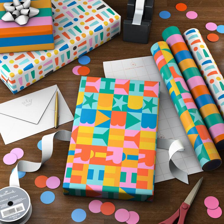 Hallmark Bright And Bold 3-Pack Assorted Wrapping Paper Mini Roll Bundle 45 Sq. Ft. Total