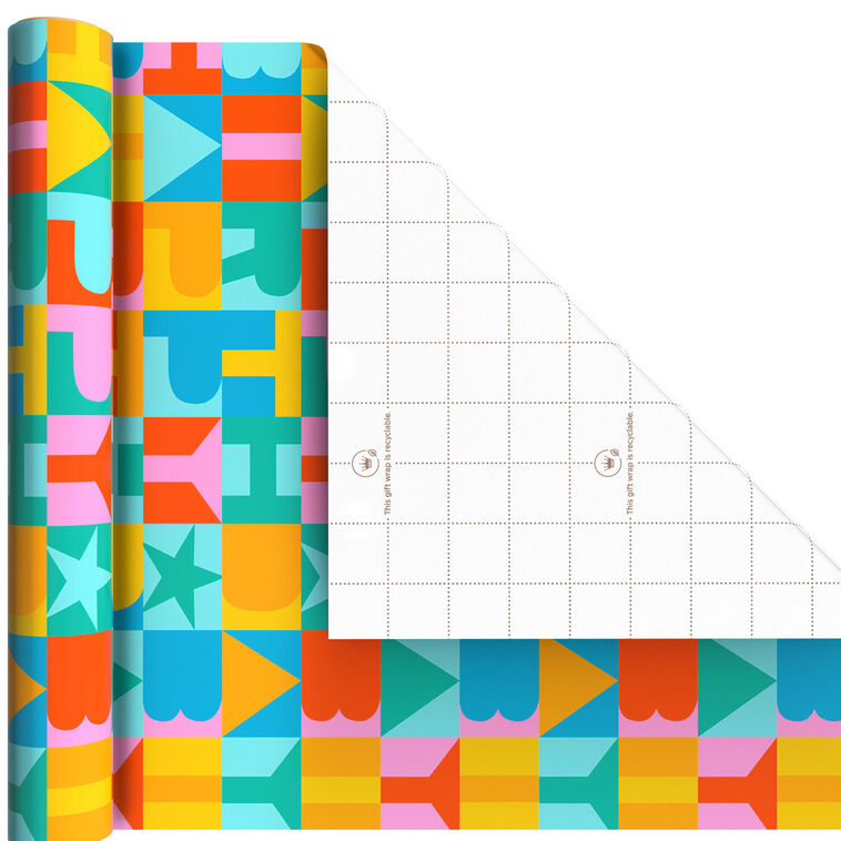 Hallmark Bright And Bold 3-Pack Assorted Wrapping Paper Mini Roll Bundle 45 Sq. Ft. Total