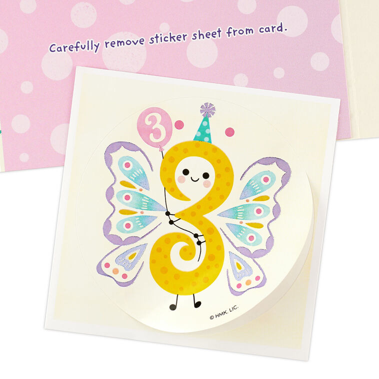 Hallmark Bright And Delightful Butterfly 3rd Birthday Card With Sticker