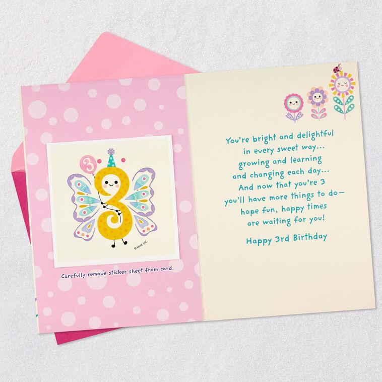 Hallmark Bright And Delightful Butterfly 3rd Birthday Card With Sticker