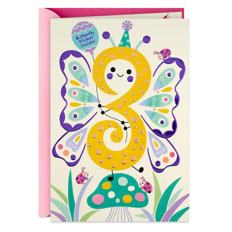 hallmark Bright and Delightful Butterfly 3rd Birthday Card With Sticker