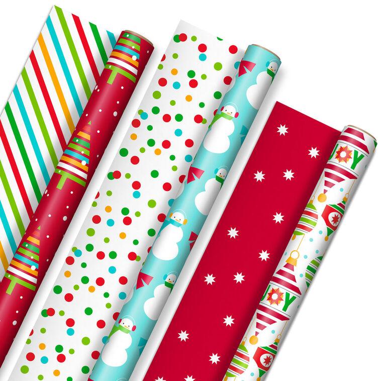 hallmark Bright and Graphic 3-Pack Reversible Christmas Wrapping Paper 120 sq. ft