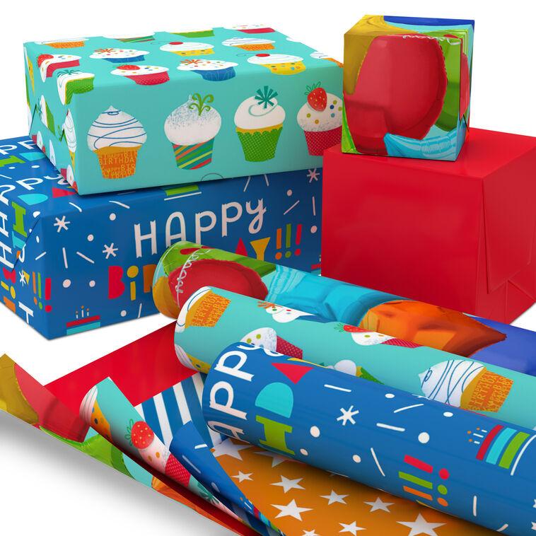 Hallmark Bright Birthday 3-Pack Reversible Wrapping Paper