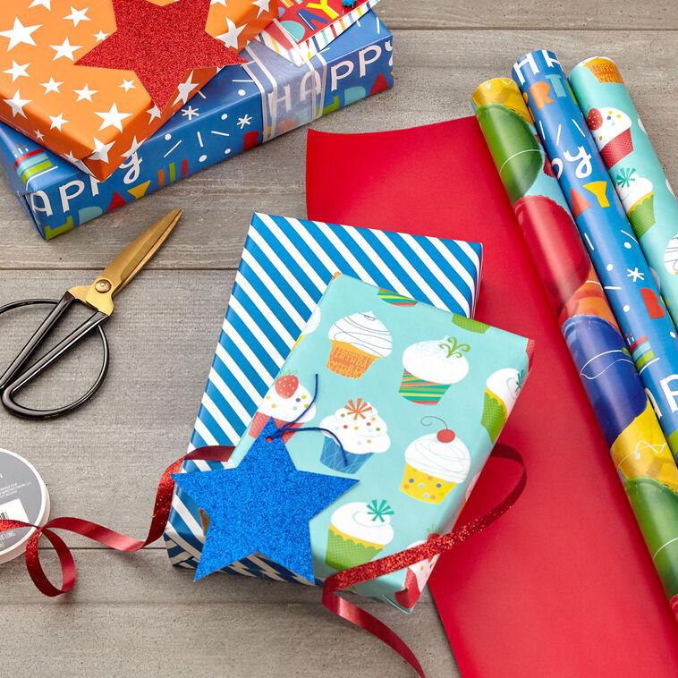 Hallmark Bright Birthday 3-Pack Reversible Wrapping Paper