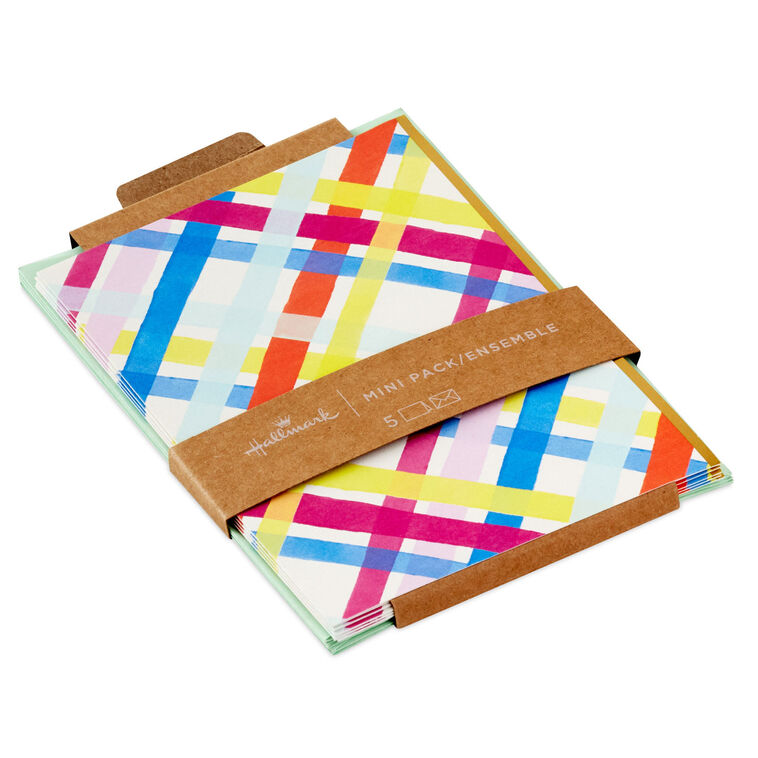 hallmark Bright Pastel Plaid Blank Notes Mini Pack Set of 5