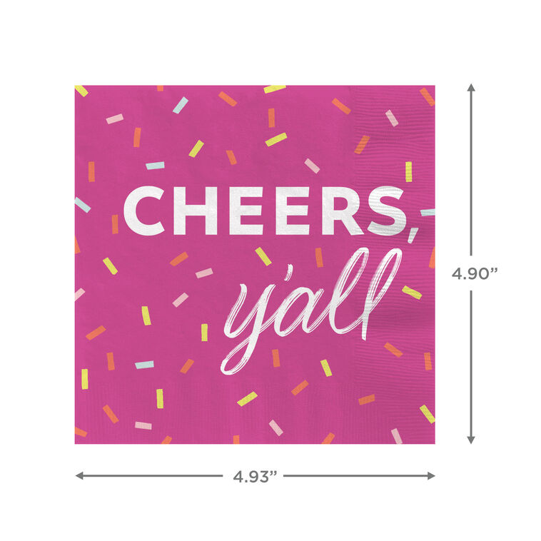 Hallmark Bright Pink "Cheers Y'all" Cocktail Napkins Set Of 16