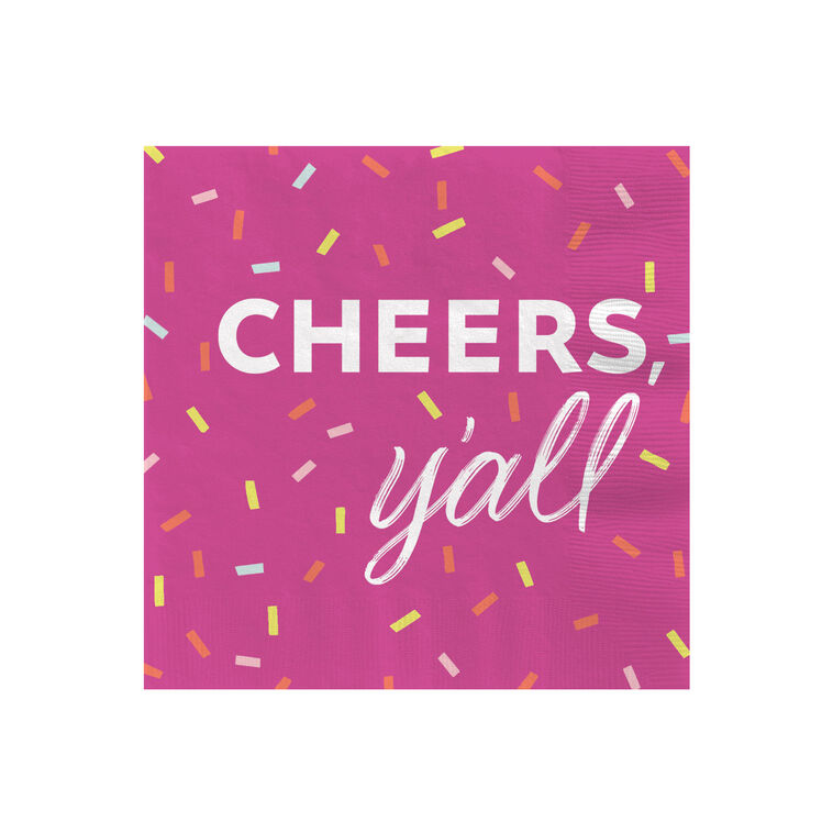hallmark Bright Pink "Cheers Y'all" Cocktail Napkins Set of 16