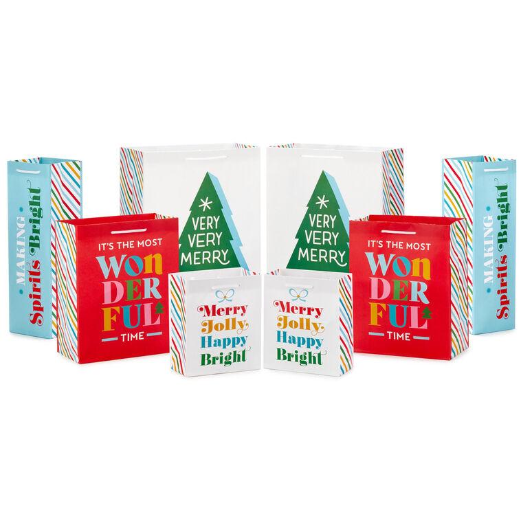 hallmark Bright Wishes 8-Pack Christmas Gift Bags Assorted Sizes and Designs
