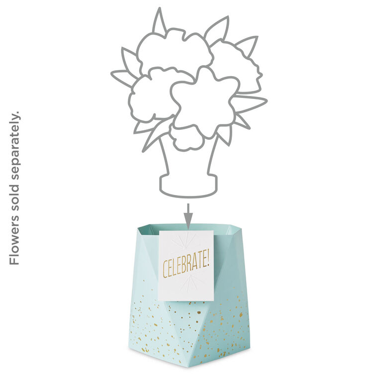 Hallmark Build-a-Bouquet Celebrate Turquoise Blue Pop-Up Paper Vase With Mini Card