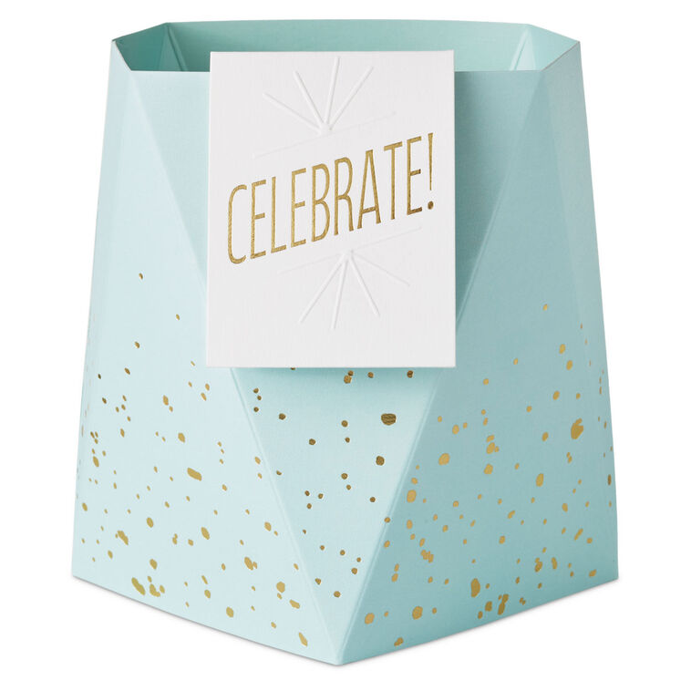 hallmark Build-a-Bouquet Celebrate Turquoise Blue Pop-Up Paper Vase With Mini Card