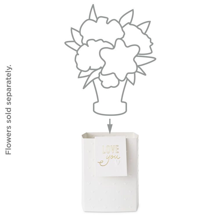 Hallmark Build-a-Bouquet Love You White Hearts Pop-Up Paper Vase With Mini Card