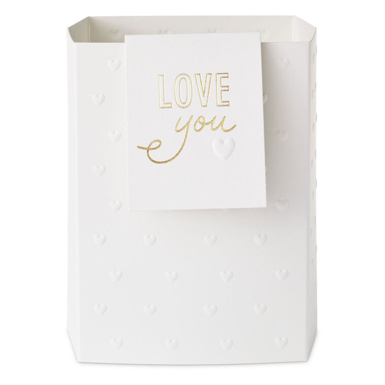 hallmark Build-a-Bouquet Love You White Hearts Pop-Up Paper Vase With Mini Card