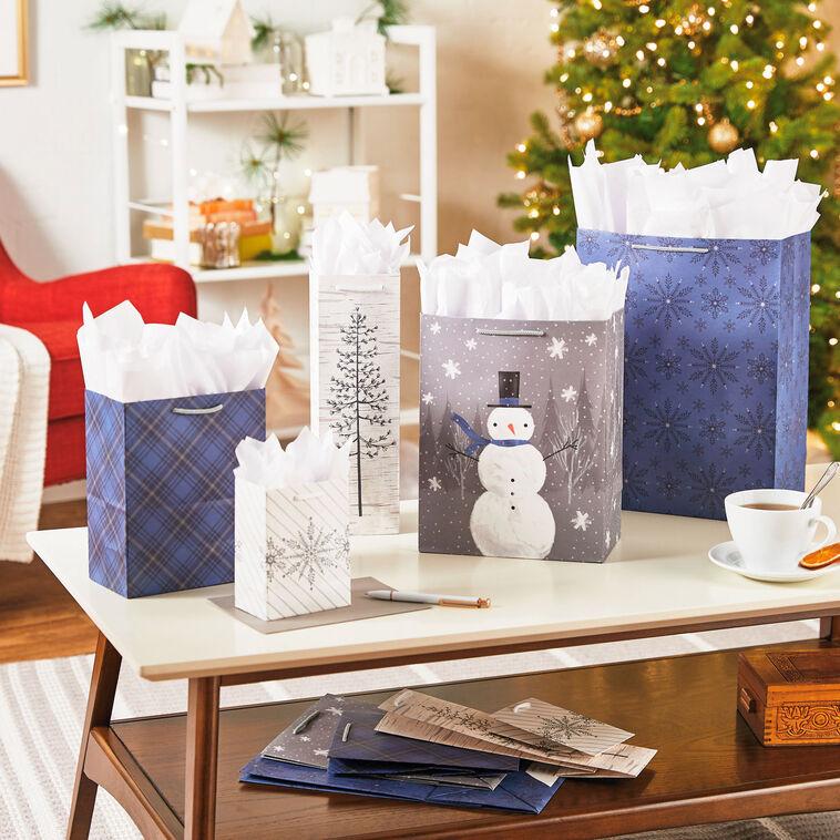 Hallmark Bulk Blue And Gray 18-Pack Holiday Gift Bags Assorted Sizes And Designs