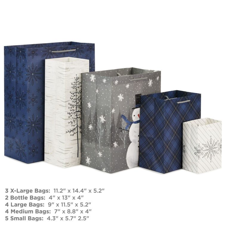 Hallmark Bulk Blue And Gray 18-Pack Holiday Gift Bags Assorted Sizes And Designs