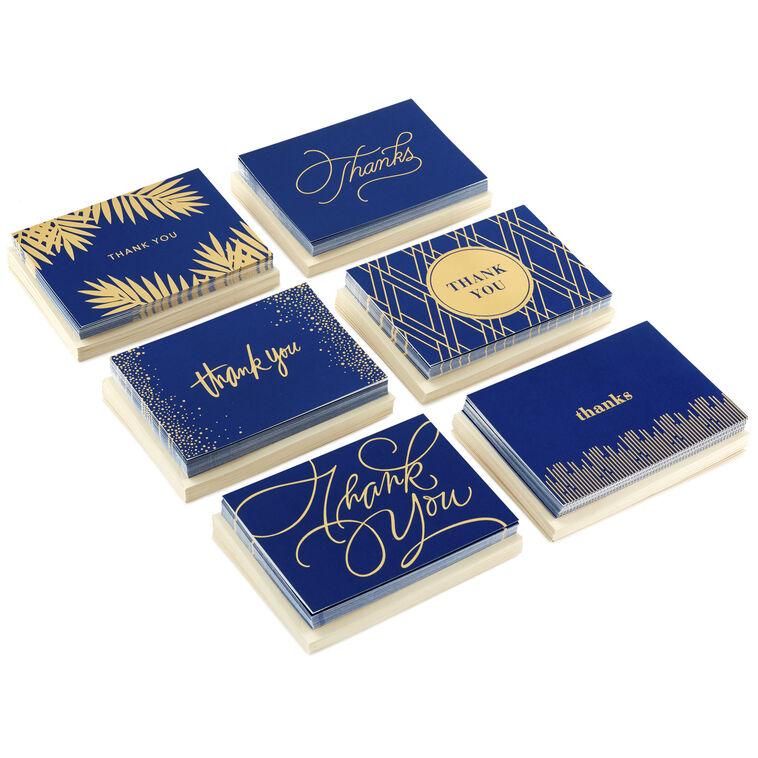 hallmark Bulk Navy and Gold Assorted Blank Thank-You Notes Box of 120