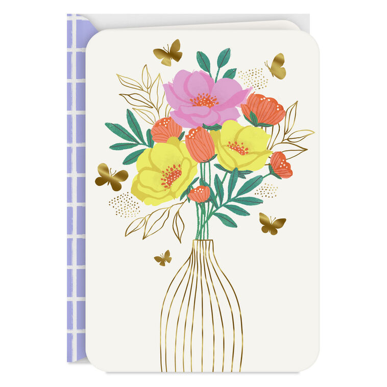 hallmark Butterflies and Flowers in Vase Blank Card