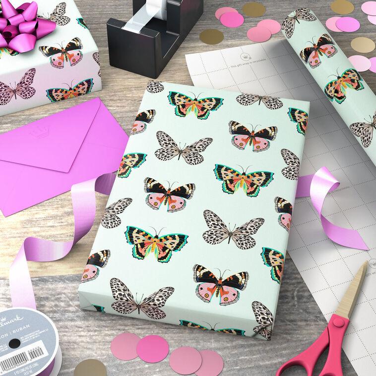 Hallmark Butterflies On Mint Wrapping Paper 20 Sq. Ft