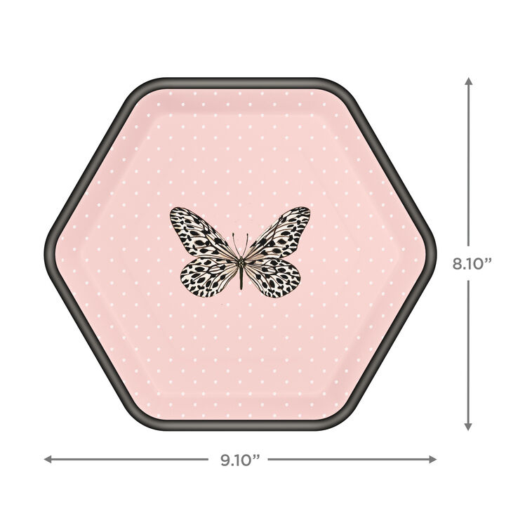 Hallmark Butterfly On Pink Hexagonal Dessert Plates Set Of 8