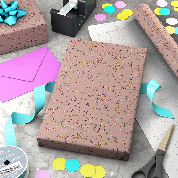 Hallmark Cake Sprinkles On Pink Wrapping Paper 20 Sq. Ft