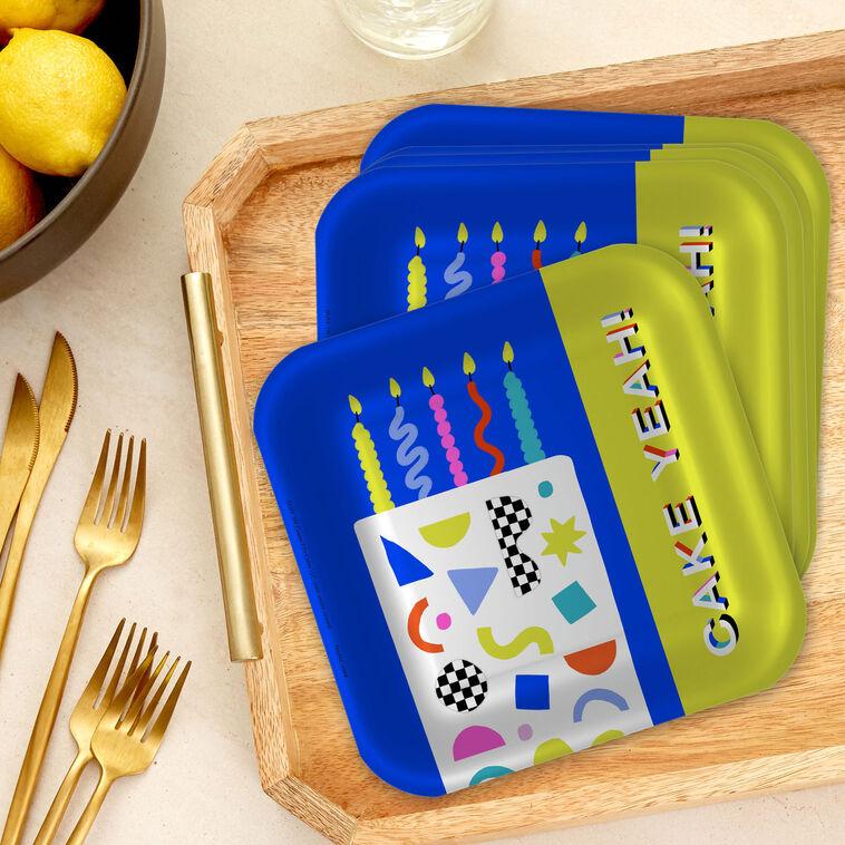 Hallmark "Cake Yeah " Modern Neon Dessert Plates Pack Of 8