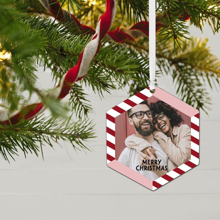 Hallmark Candy Cane Stripes Metal Personalized Ornament Custom Photo And Text