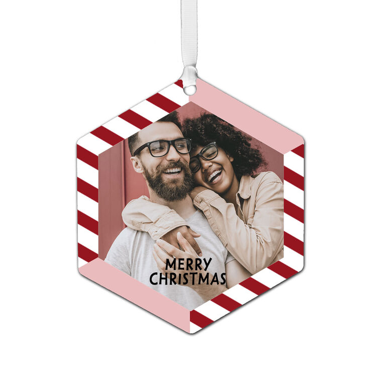 hallmark Candy Cane Stripes Metal Personalized Ornament Custom Photo and Text