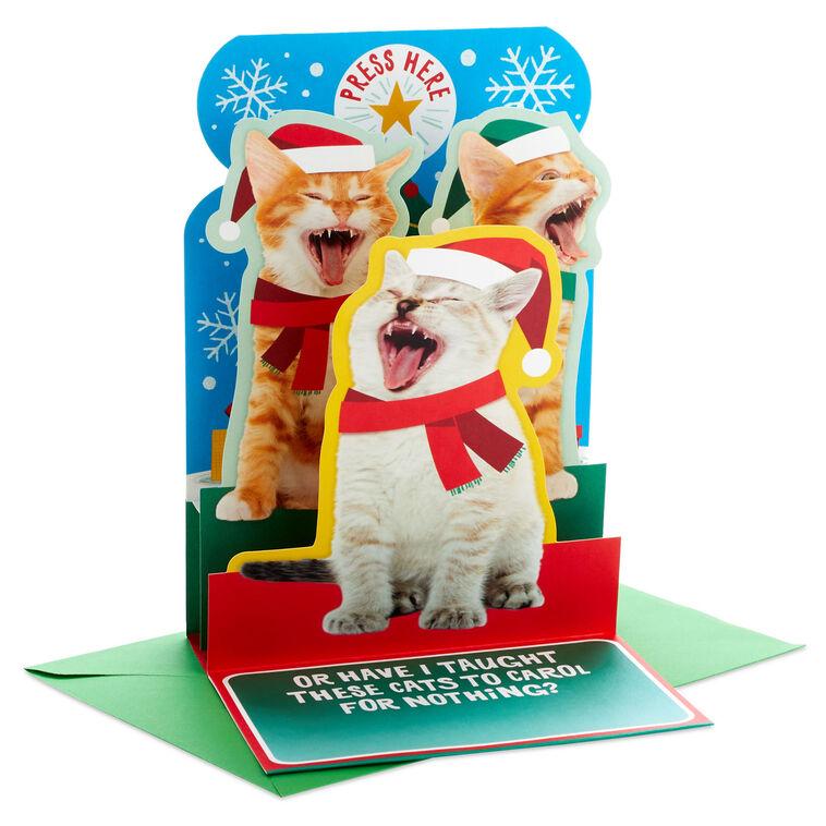 Hallmark Caroling Cats Funny Musical Pop-Up Christmas Card