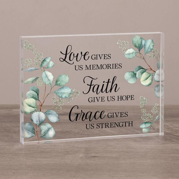 hallmark Carson Love Faith Grace Glass Block Sign 7x5