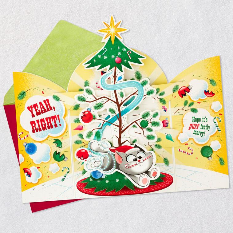 Hallmark Cat Destroying Tree Funny Musical Pop-Up Christmas Card