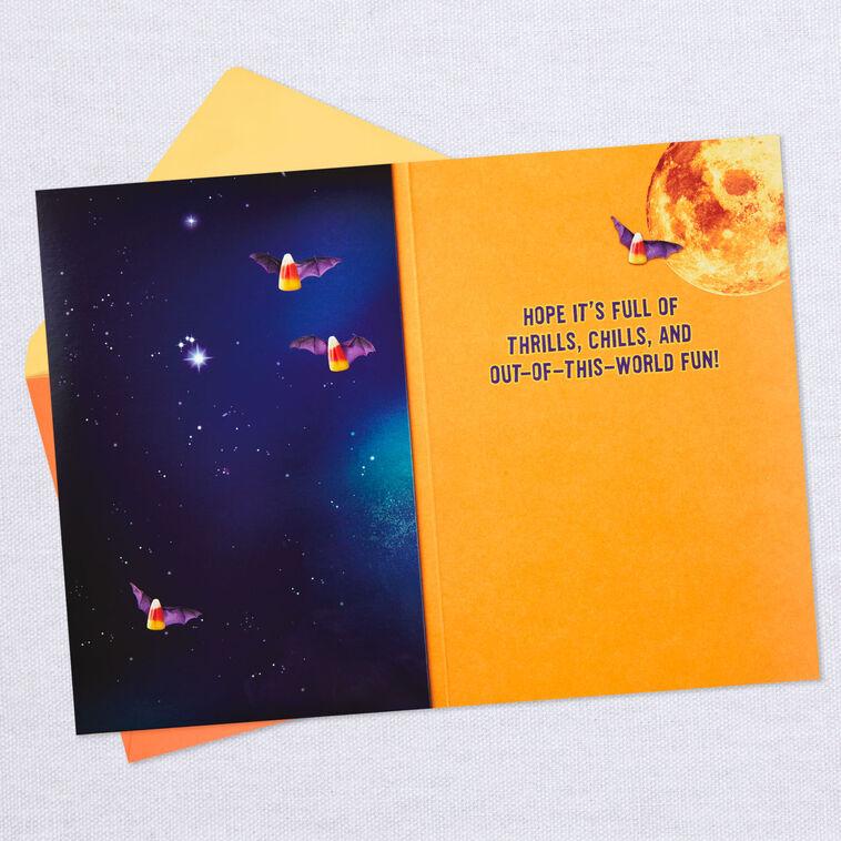 Hallmark Cat On Light-Up Rocket Funny Musical Halloween Card