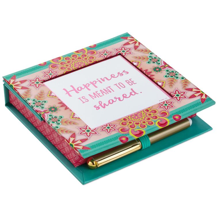 Hallmark Catalina Estrada Pink And Teal Flowers Memo Holder With Pen And Frame
