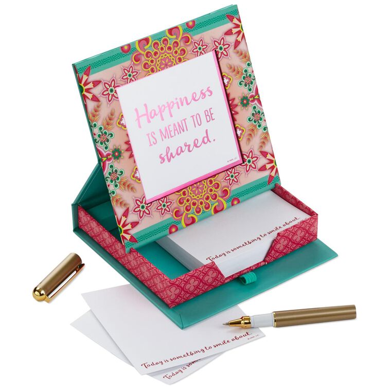 hallmark Catalina Estrada Pink and Teal Flowers Memo Holder With Pen and Frame