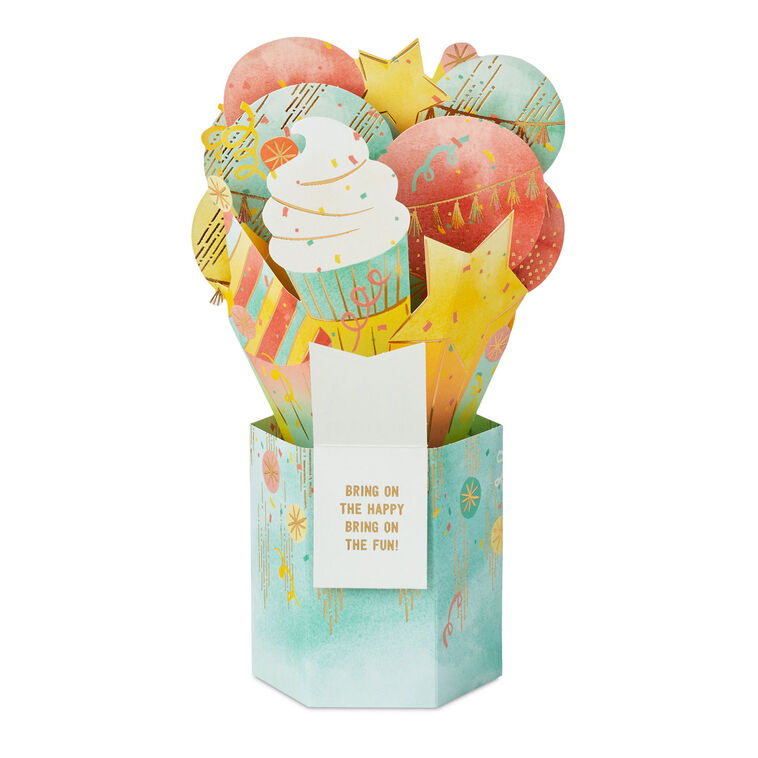 Hallmark Celebrating You Cupcake Stars And Balloons 3D Pop-Up Birthday Card