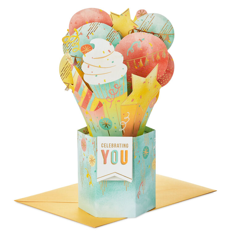 hallmark Celebrating You Cupcake Stars and Balloons 3D Pop-Up Birthday Card
