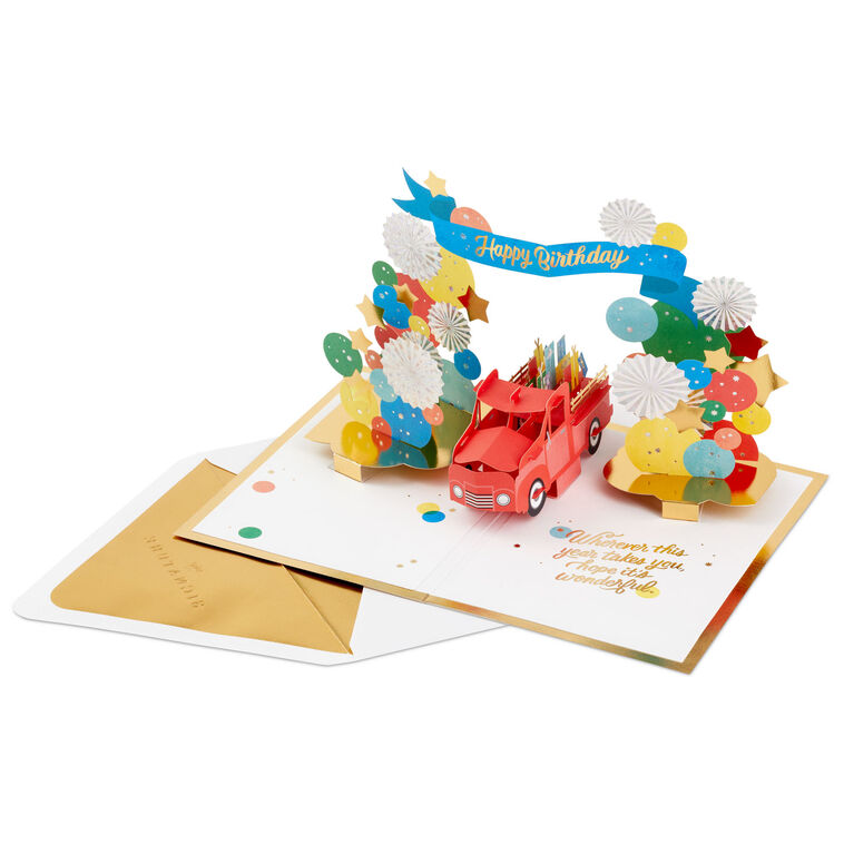Hallmark Celebrating You Red Truck And Banner 3D Pop-Up Birthday Card