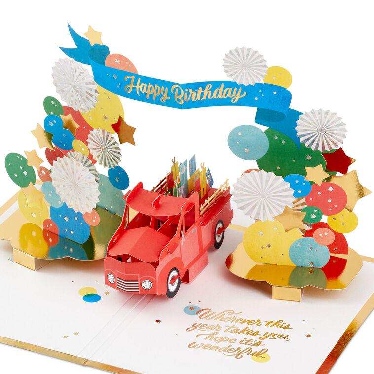 hallmark Celebrating You Red Truck and Banner 3D Pop-Up Birthday Card
