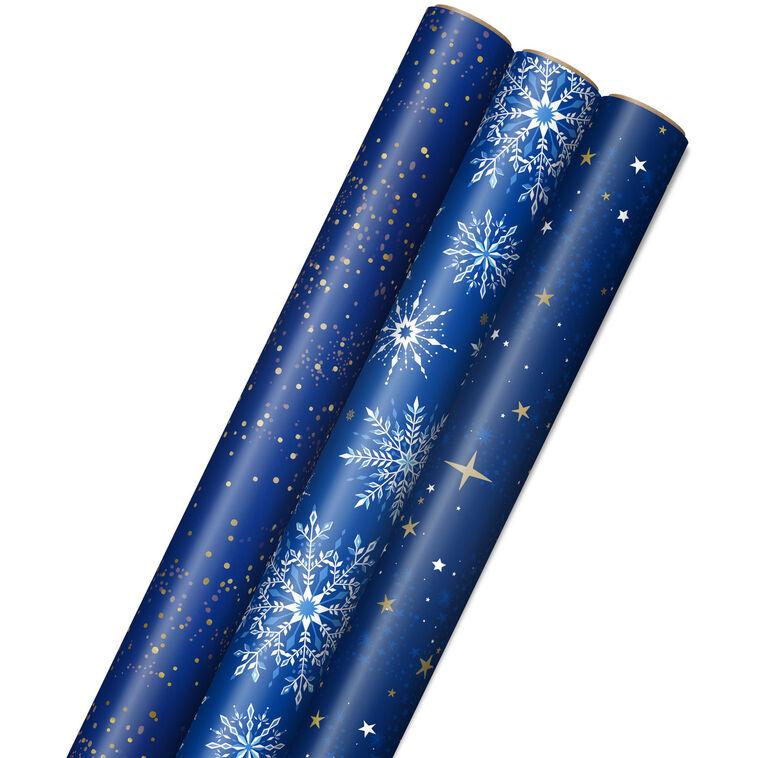 hallmark Celestial Blues 3-Pack Assorted Wrapping Paper Roll Bundle 120 sq. ft. total