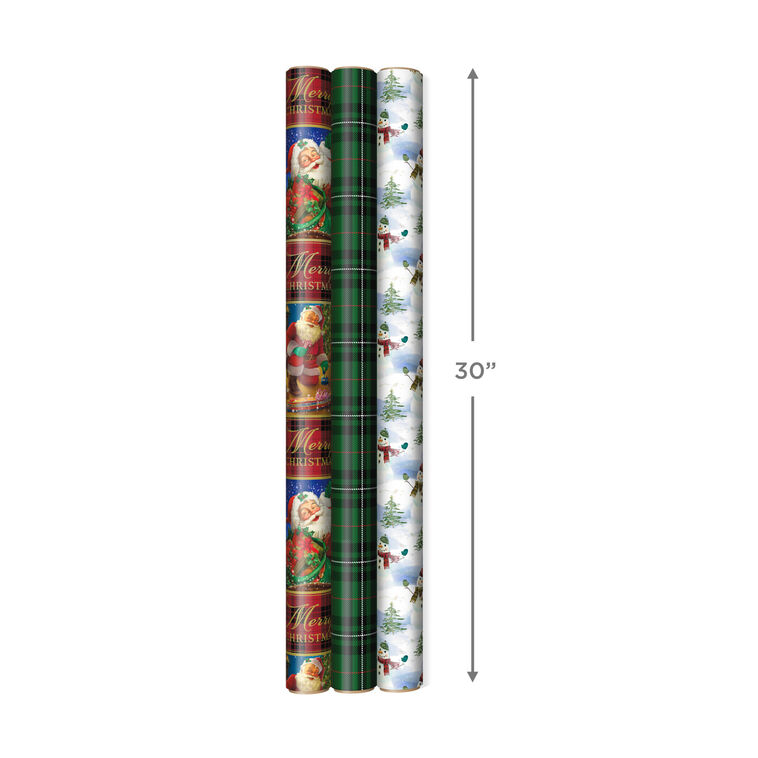 Hallmark Christmas Classics 3-Pack Reversible Wrapping Paper Assortment 120 Sq. Ft