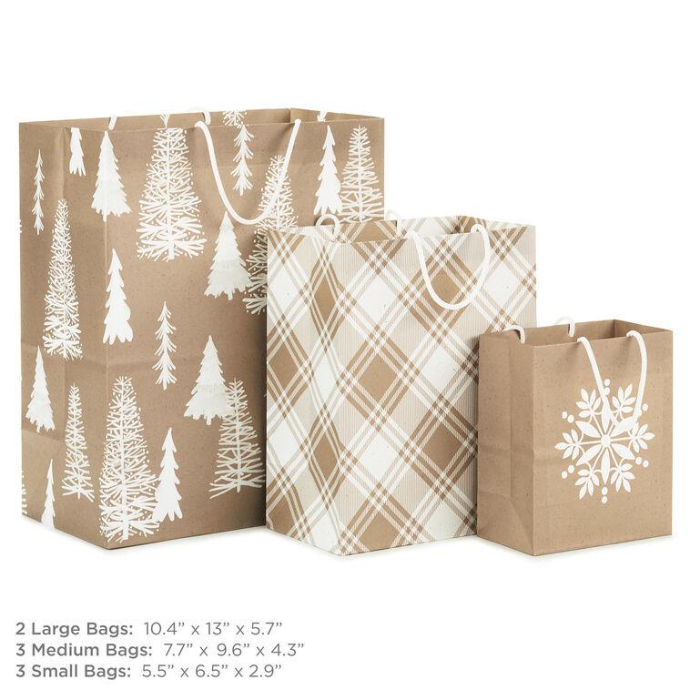 Hallmark Christmas Kraft 8-Pack Holiday Gift Bags Assorted Sizes And Designs