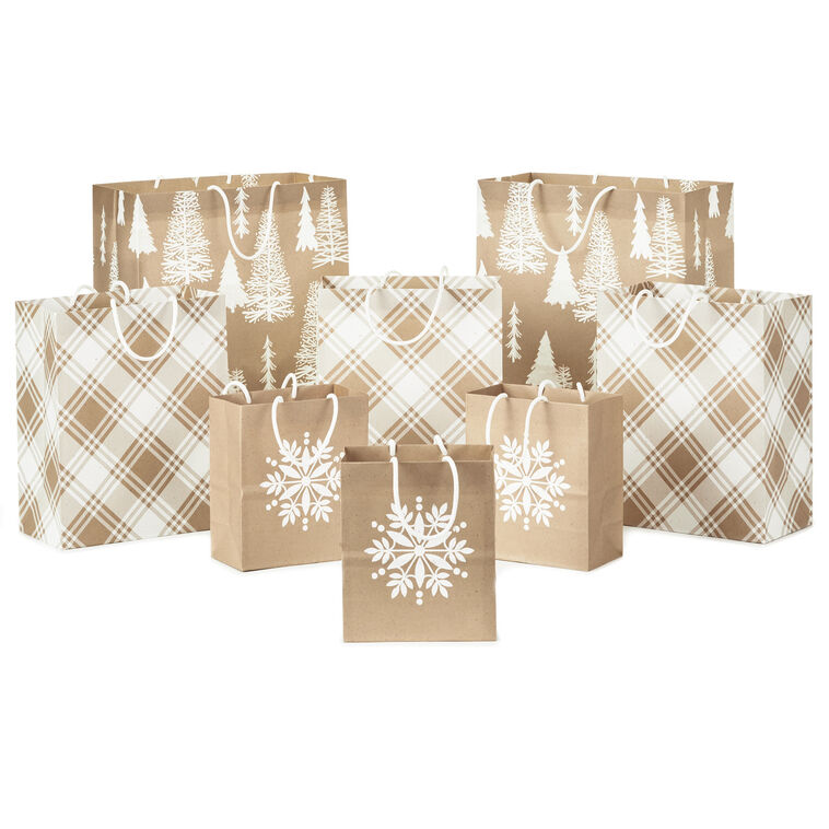 hallmark Christmas Kraft 8-Pack Holiday Gift Bags Assorted Sizes and Designs