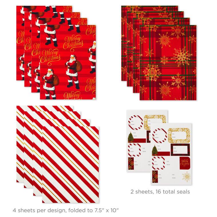 hallmark Christmas Prints Assorted Flat Wrapping Paper With Gift Tags 12 sheets