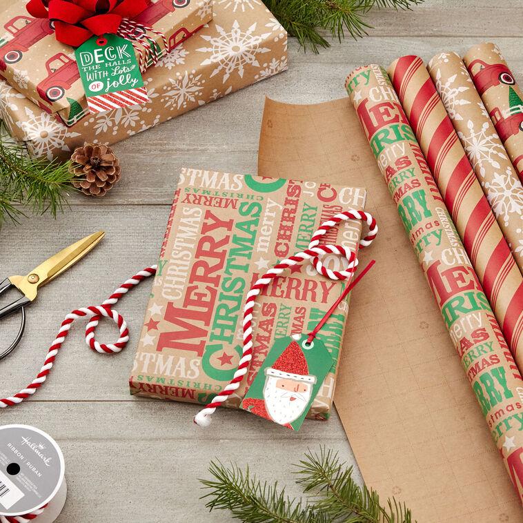 Hallmark Classic Christmas 4-Pack Kraft Wrapping Paper Assortment 88 Sq. Ft