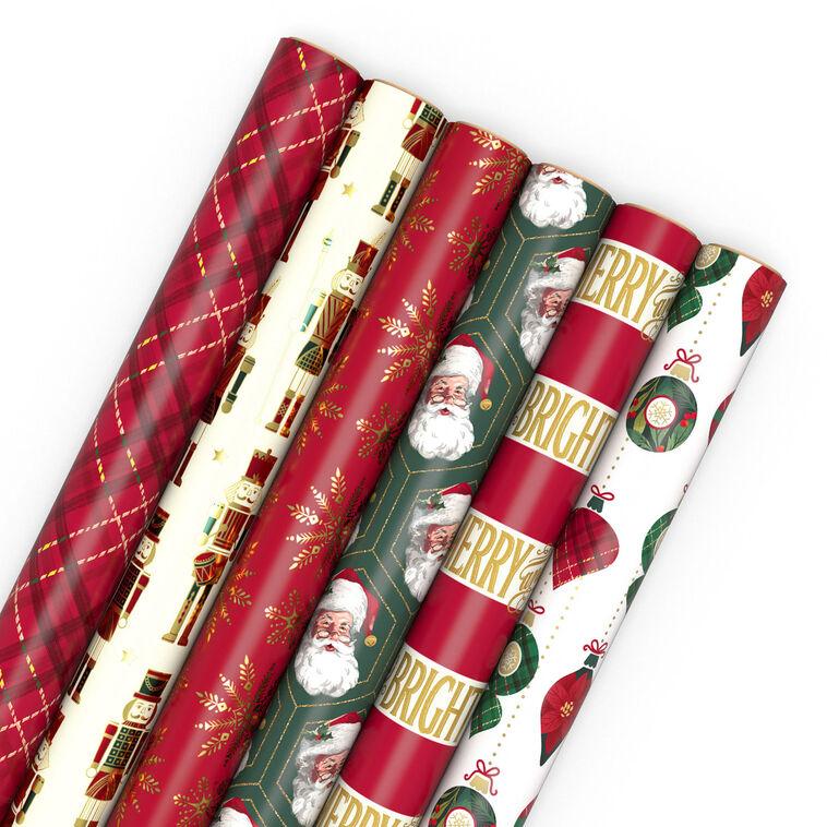 hallmark Classic Santa 6-Pack Assorted Christmas Wrapping Paper Roll Bundle 150 sq. ft. total