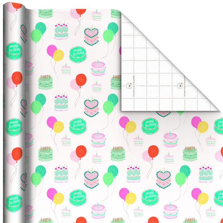 hallmark Colorful Birthday Cakes on White Wrapping Paper Roll 20 sq. ft