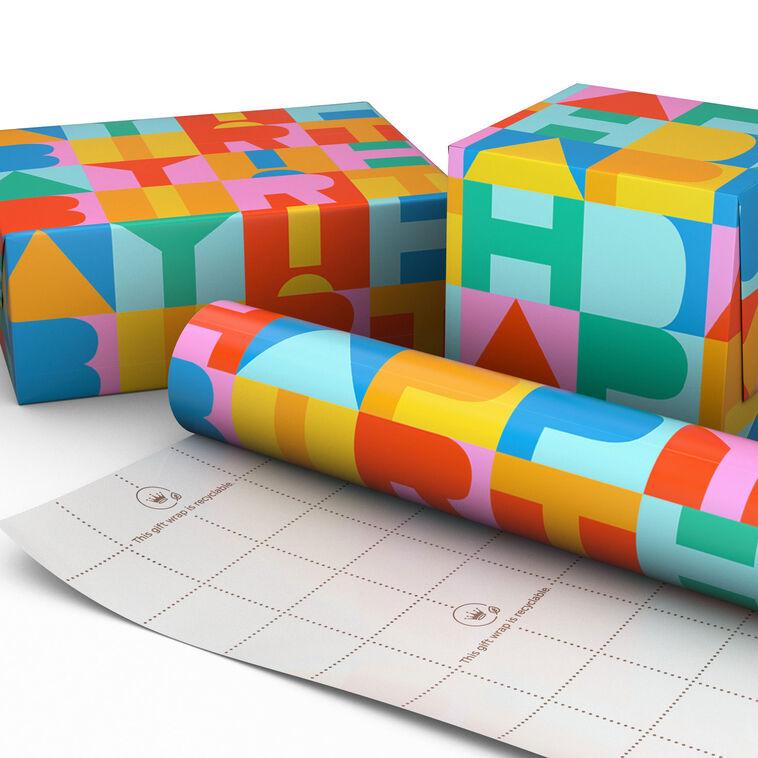 Hallmark Colorful Block Lettering Birthday Wrapping Paper Mini Roll 38.8 Sq. Ft