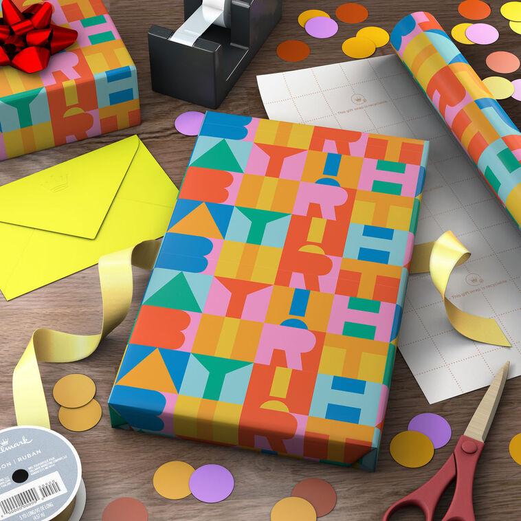 Hallmark Colorful Block Lettering Birthday Wrapping Paper Mini Roll 38.8 Sq. Ft