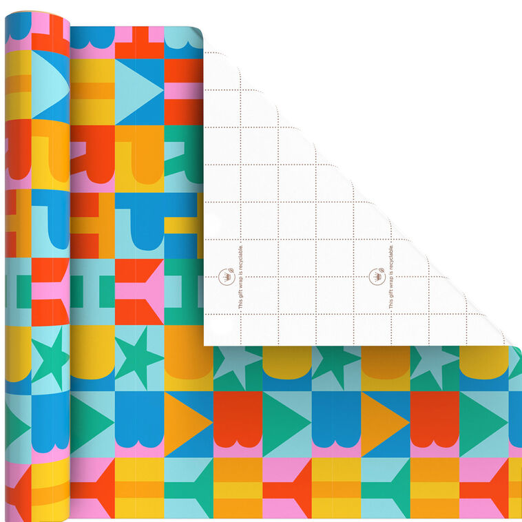 hallmark Colorful Block Lettering Birthday Wrapping Paper Mini Roll 38.8 sq. ft